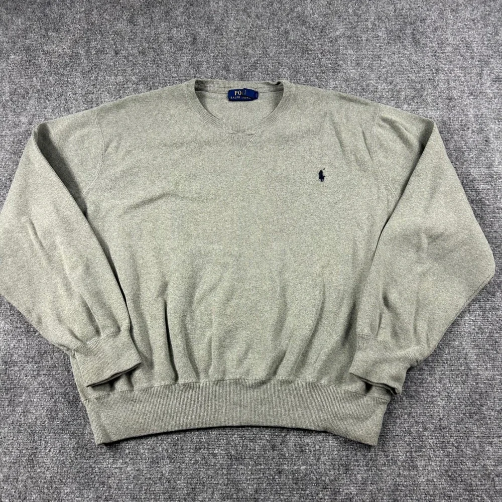 Polo Ralph‎ Lauren Sweater Mens XXL Grey Olive Crewneck Pony Logo Pullover Knit